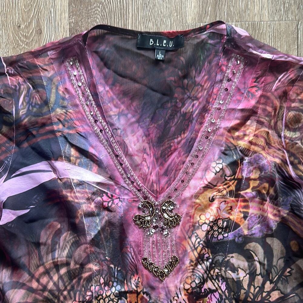 B.L.E.U Vintage Y2K Flowy Long Sleeve Top Size Large Printed - Picture 3 of 8